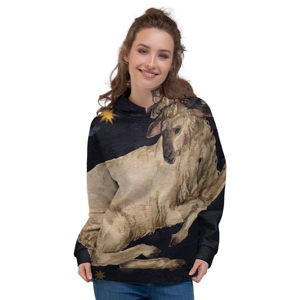Zodiac Sign Watercolor Aries Print Women's Hoodie-grizzshop