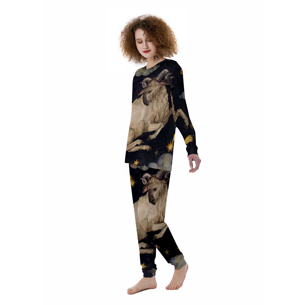 Zodiac Sign Watercolor Aries Print Women's Pajamas-grizzshop