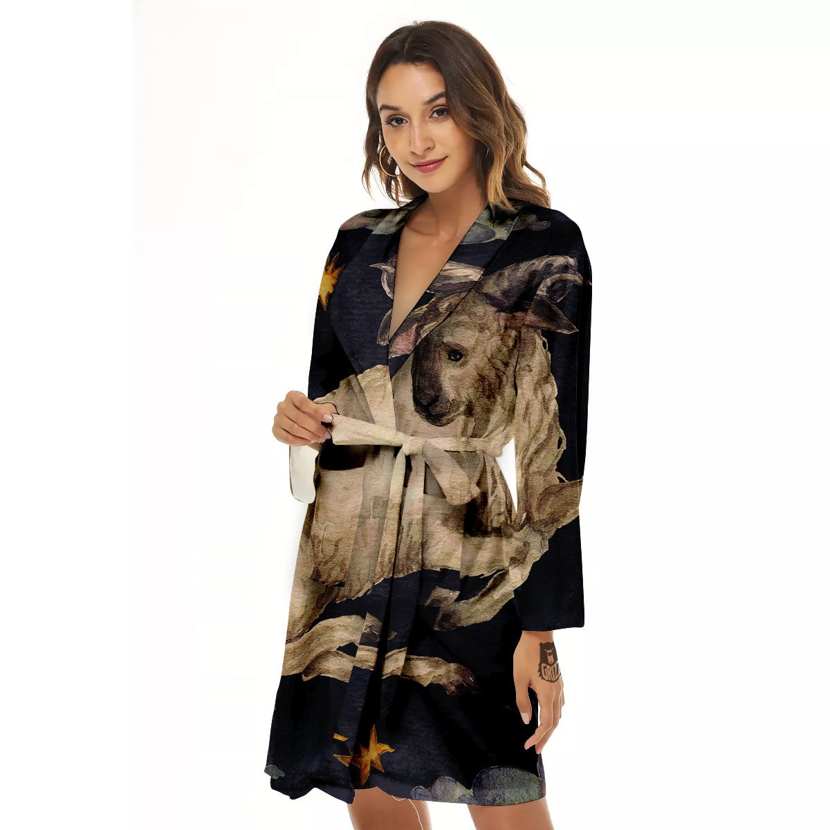 Zodiac Sign Watercolor Aries Print Women's Robe-grizzshop