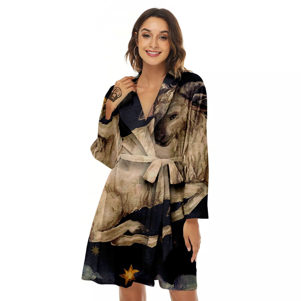 Zodiac Sign Watercolor Aries Print Women's Robe-grizzshop