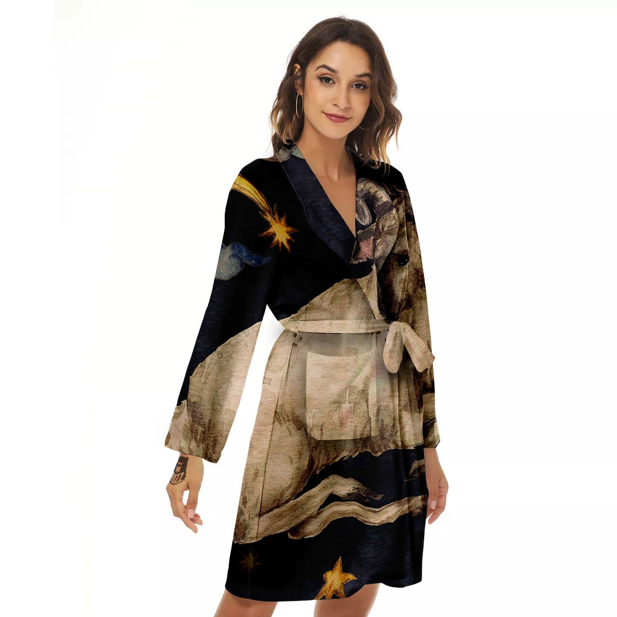 Zodiac Sign Watercolor Aries Print Women's Robe-grizzshop