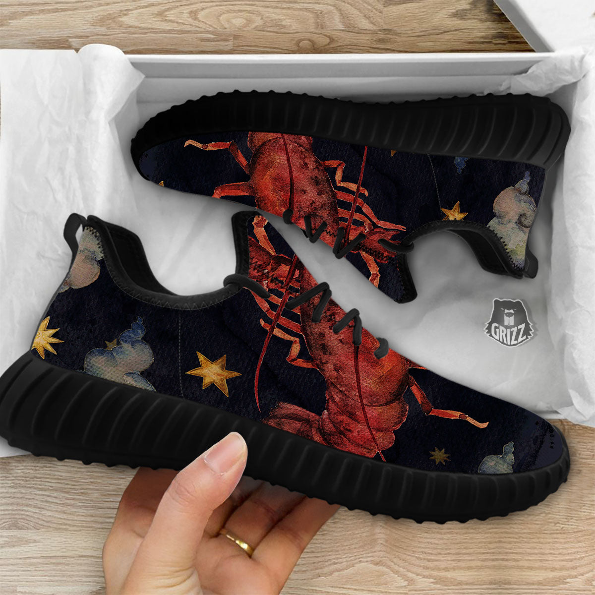 Zodiac Sign Watercolor Cancer Print Black Walking Shoes-grizzshop