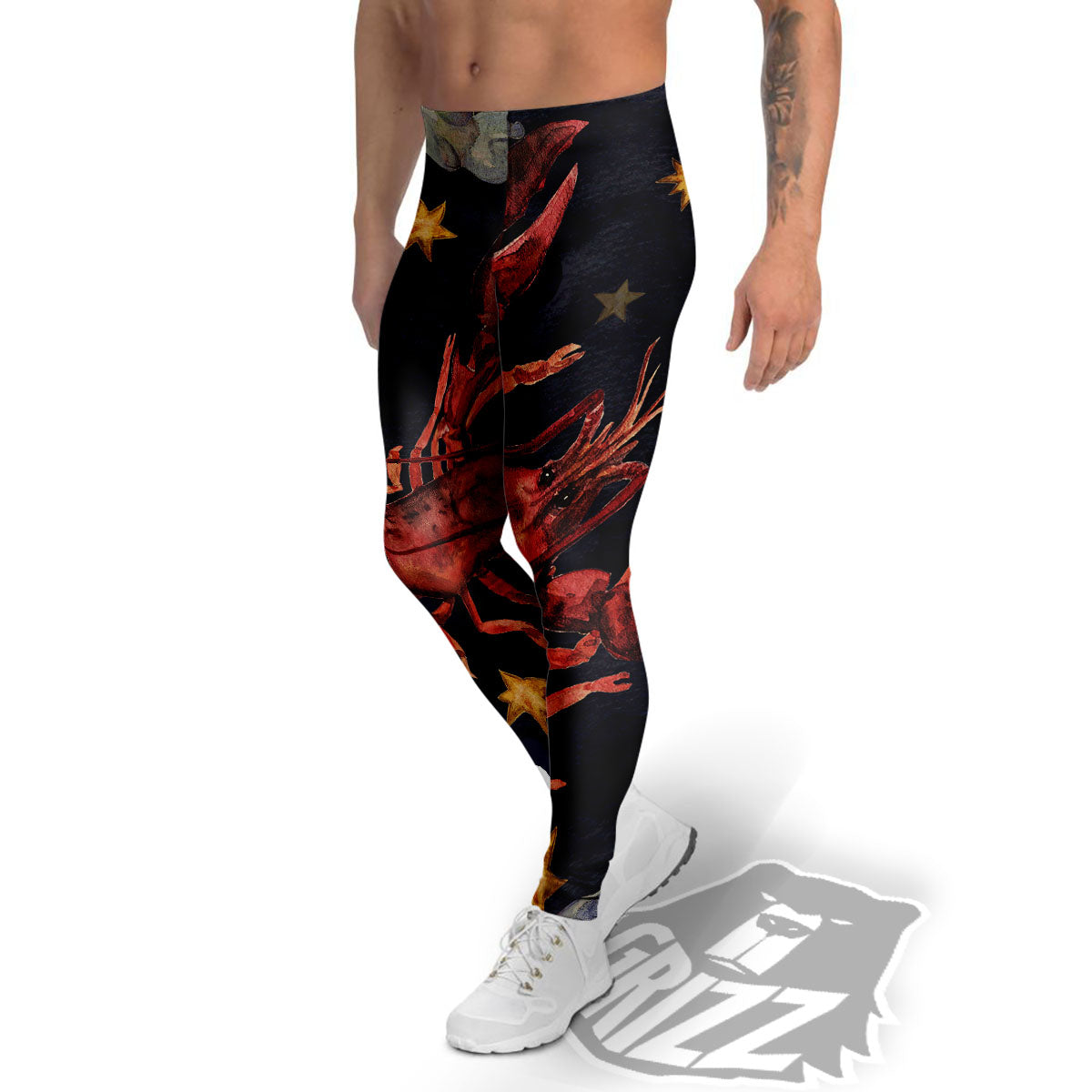 Zodiac Sign Watercolor Cancer Print Men's Leggings-grizzshop