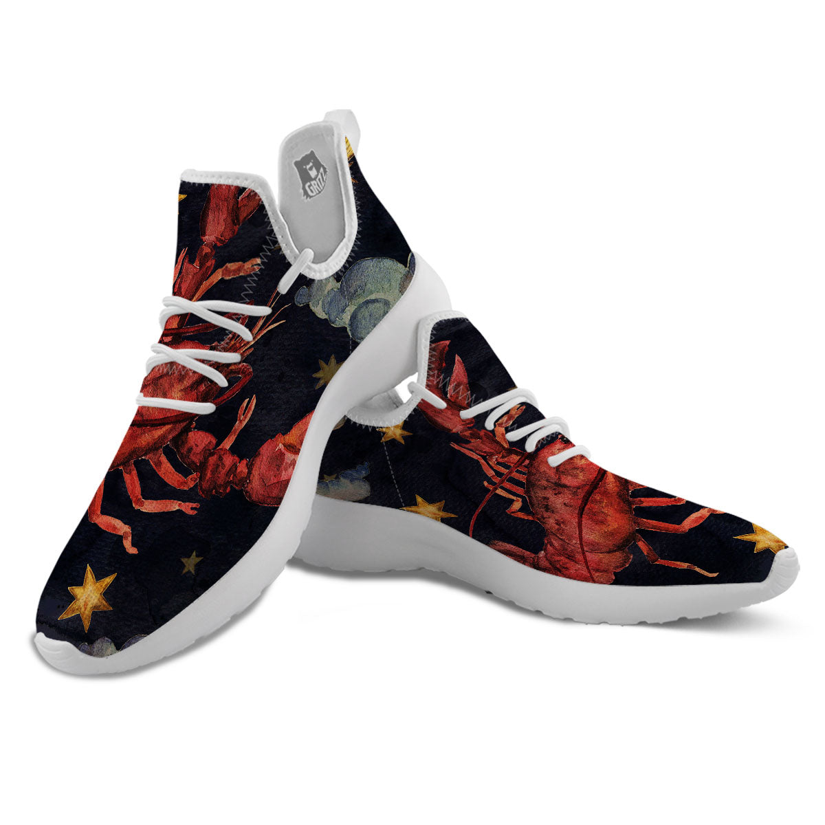Zodiac Sign Watercolor Cancer Print White Athletic Shoes-grizzshop