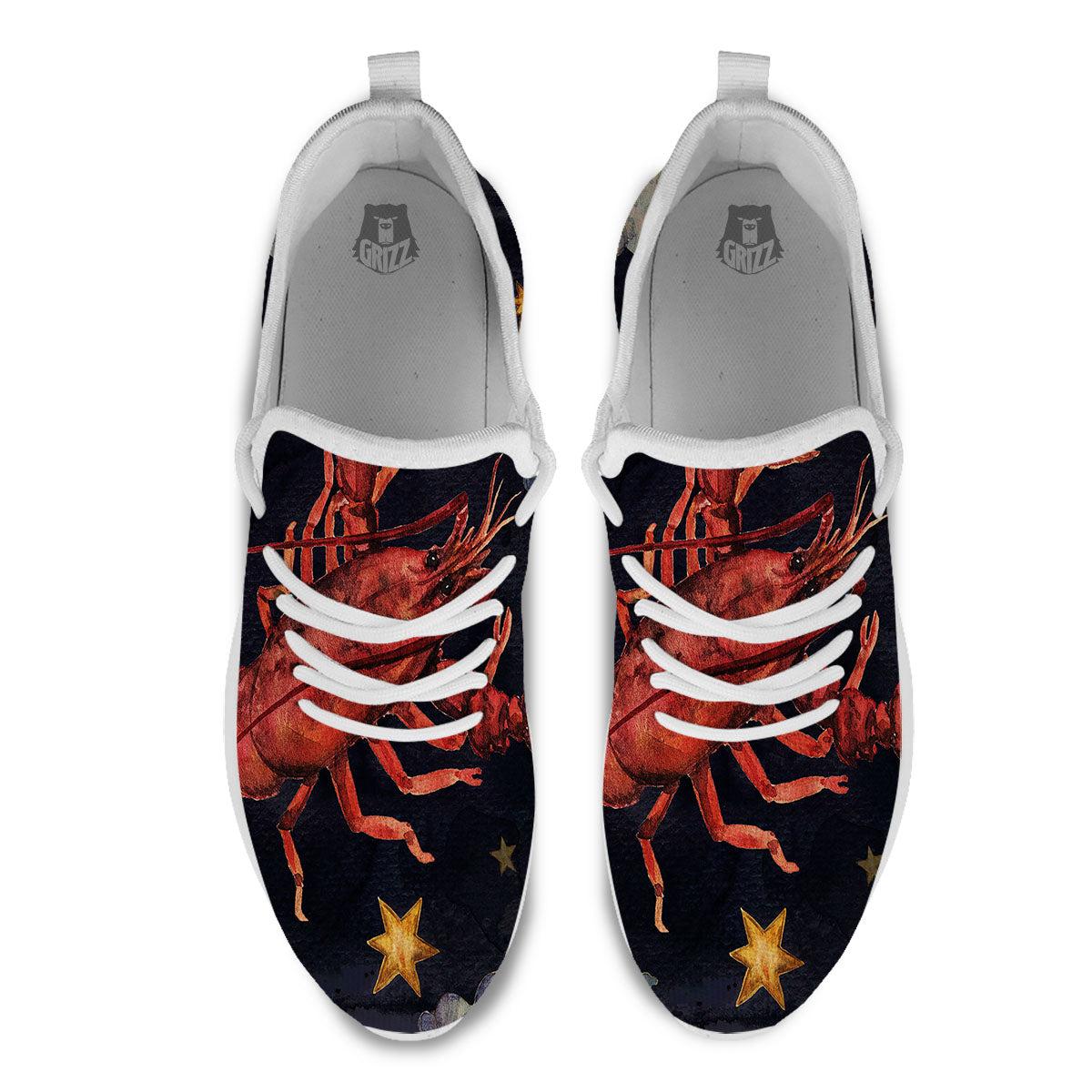 Zodiac Sign Watercolor Cancer Print White Athletic Shoes-grizzshop