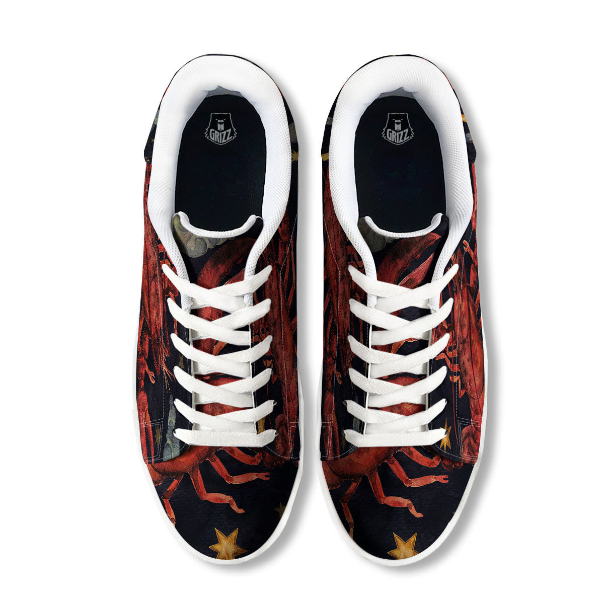 Zodiac Sign Watercolor Cancer Print White Low Top Sneakers-grizzshop
