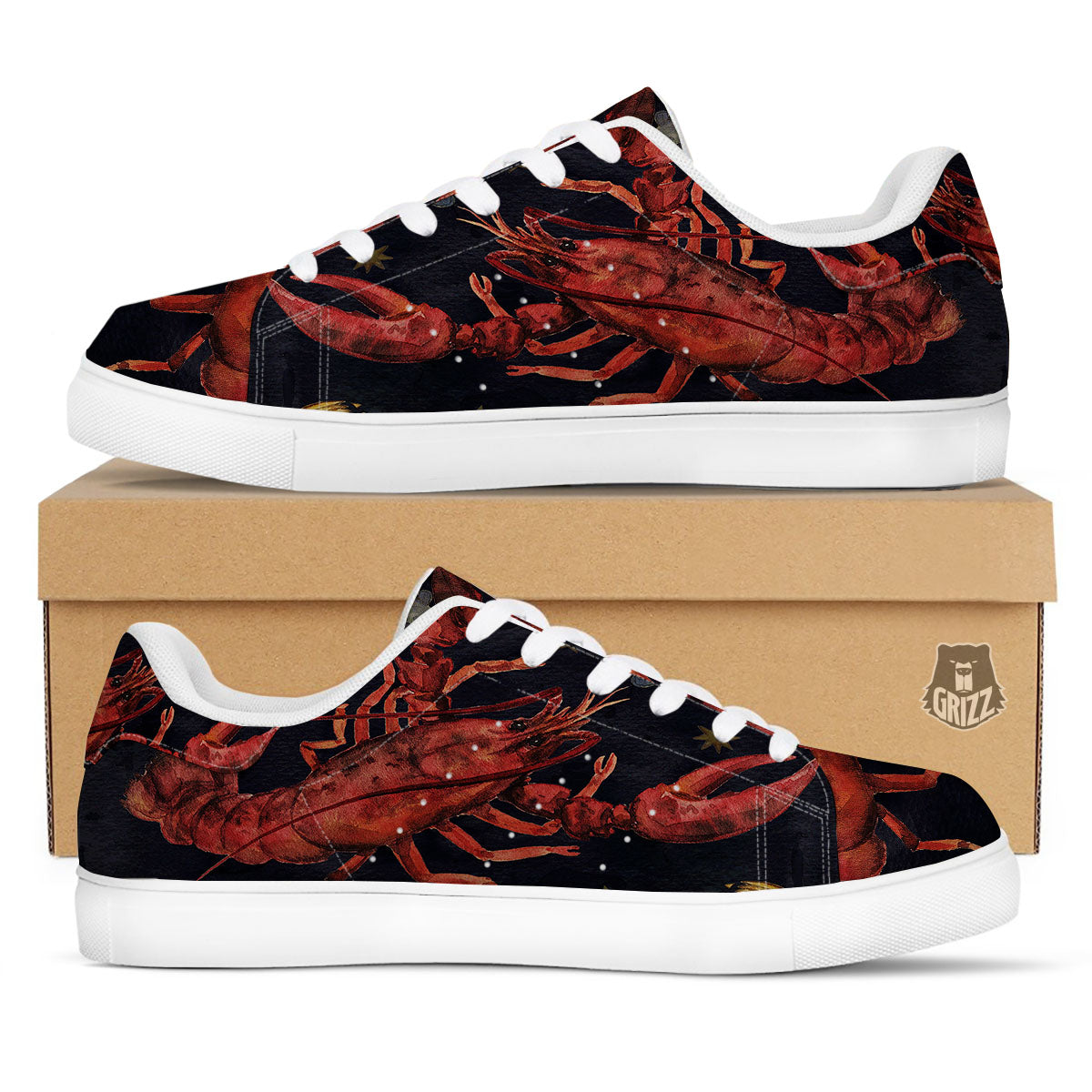 Zodiac Sign Watercolor Cancer Print White Low Top Sneakers-grizzshop