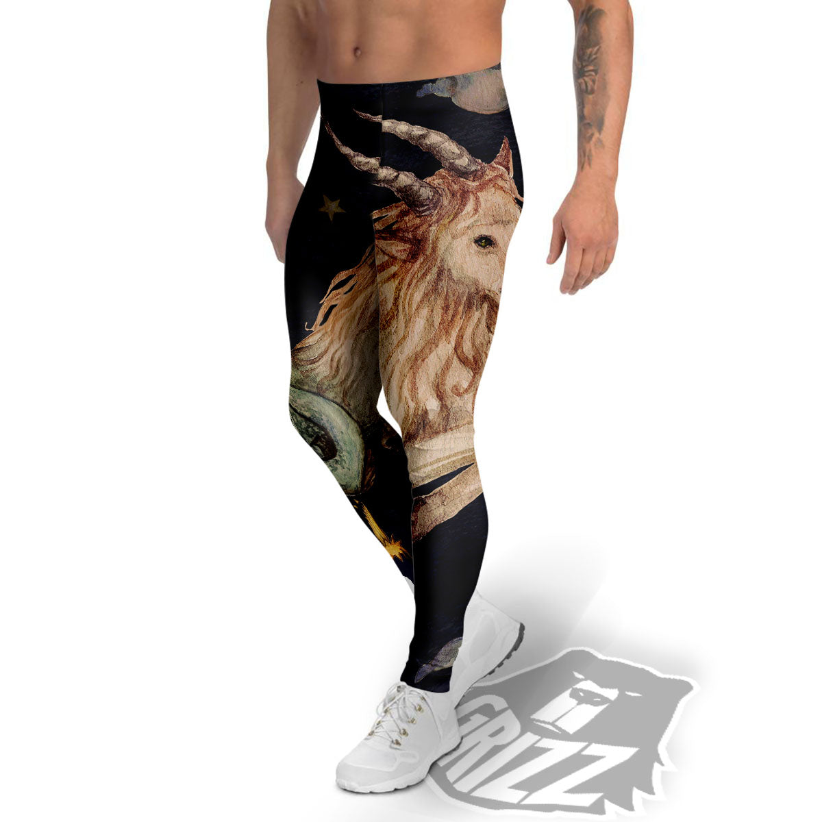 Zodiac Sign Watercolor Capricorn Print Men's Leggings-grizzshop