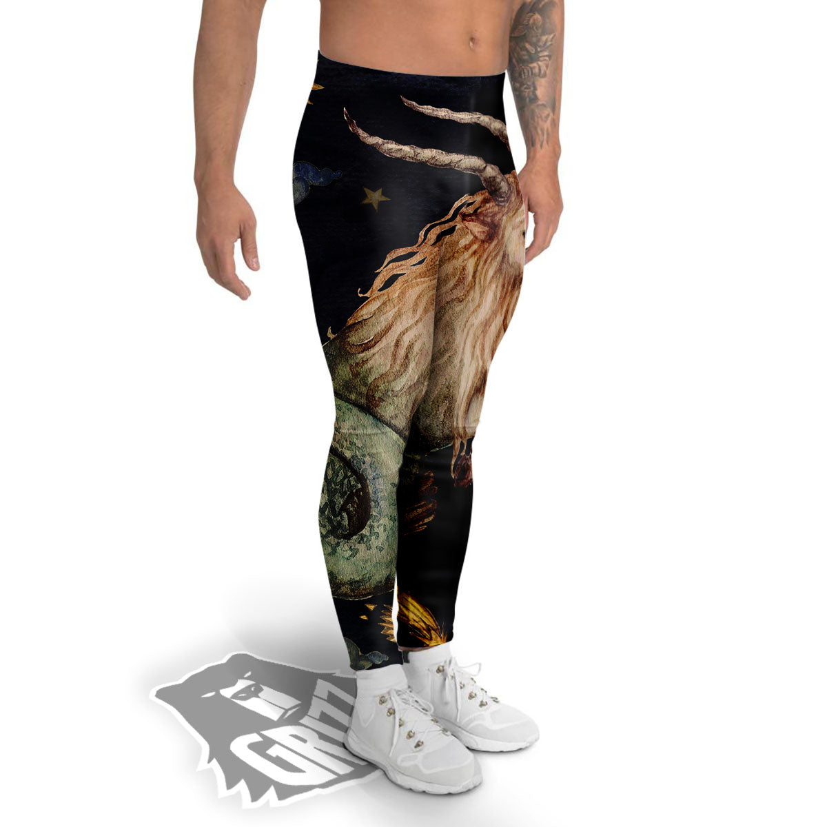 Zodiac Sign Watercolor Capricorn Print Men's Leggings-grizzshop