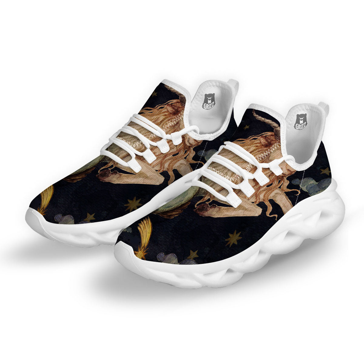 Zodiac Sign Watercolor Capricorn Print White Running Shoes-grizzshop