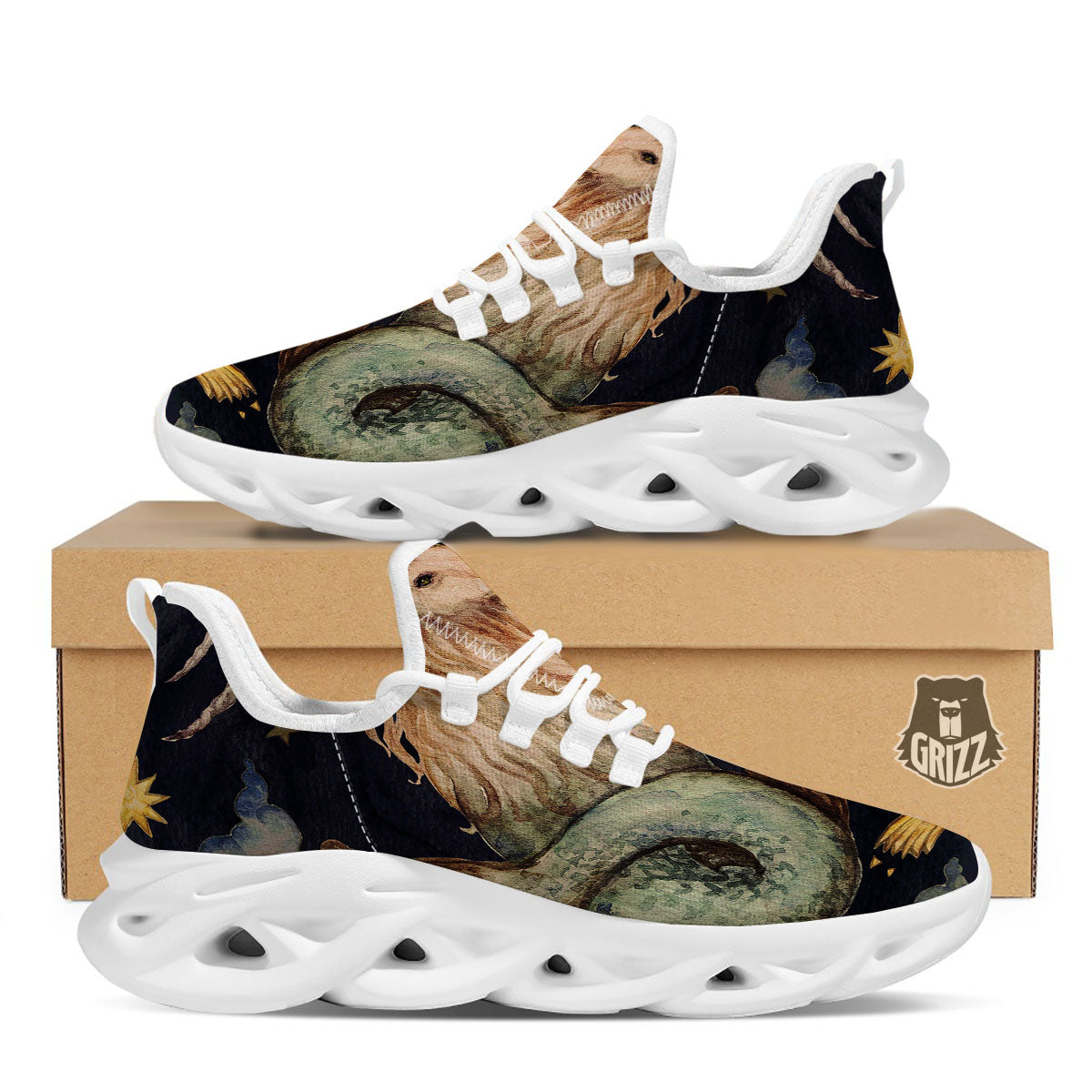 Zodiac Sign Watercolor Capricorn Print White Running Shoes-grizzshop