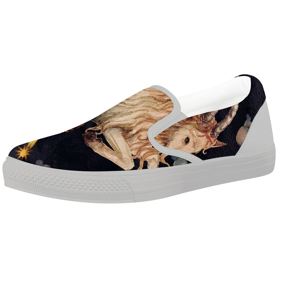 Zodiac Sign Watercolor Capricorn Print White Slip On Shoes-grizzshop