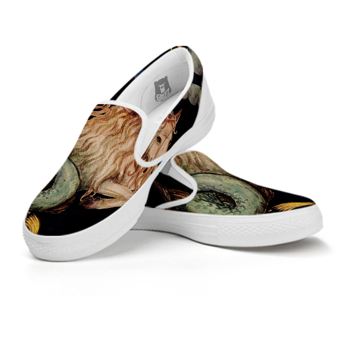 Zodiac Sign Watercolor Capricorn Print White Slip On Shoes-grizzshop