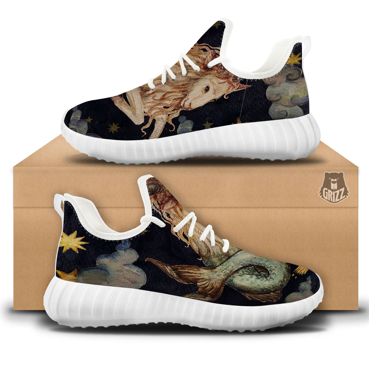 Zodiac Sign Watercolor Capricorn Print White Walking Shoes-grizzshop