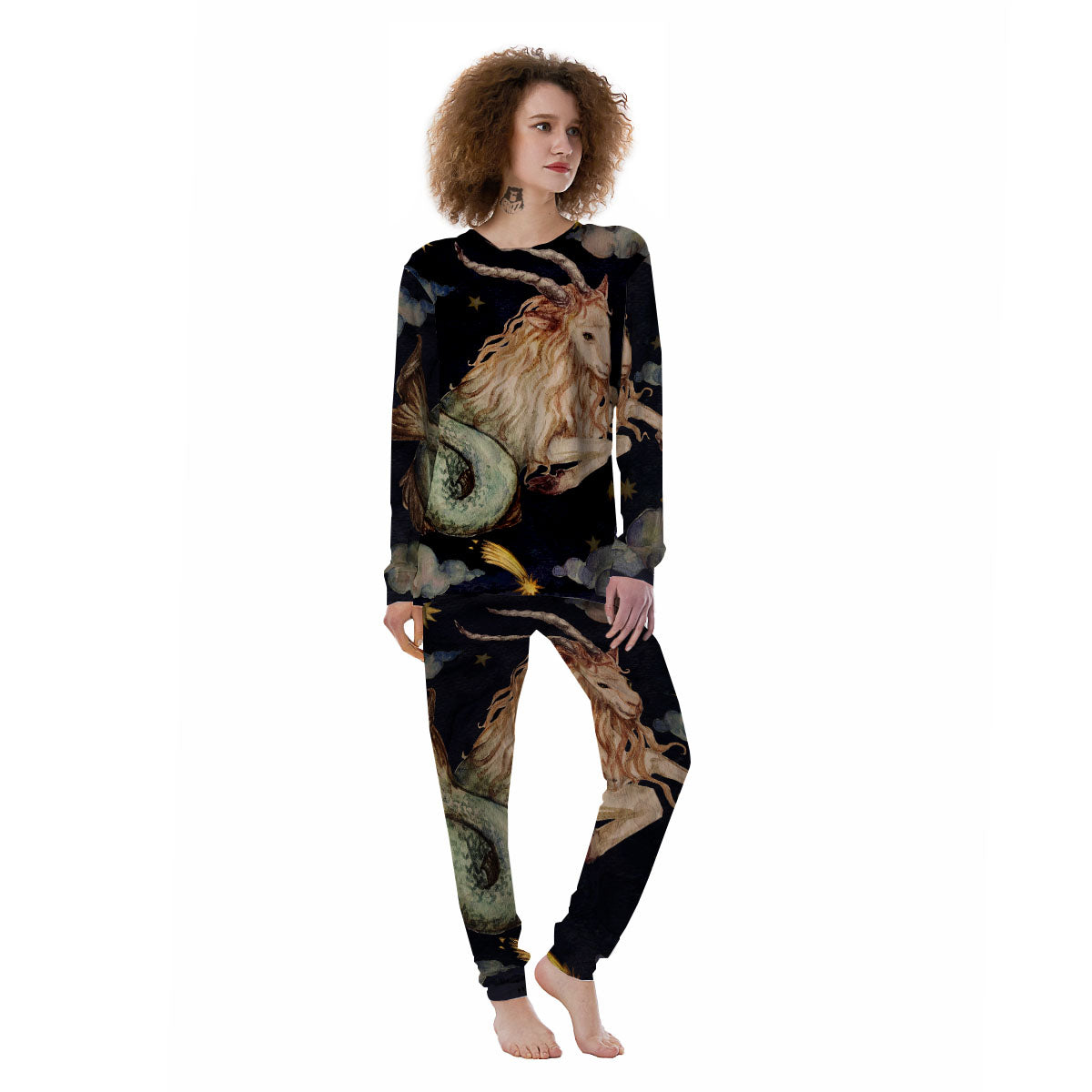 Zodiac Sign Watercolor Capricorn Print Women's Pajamas-grizzshop