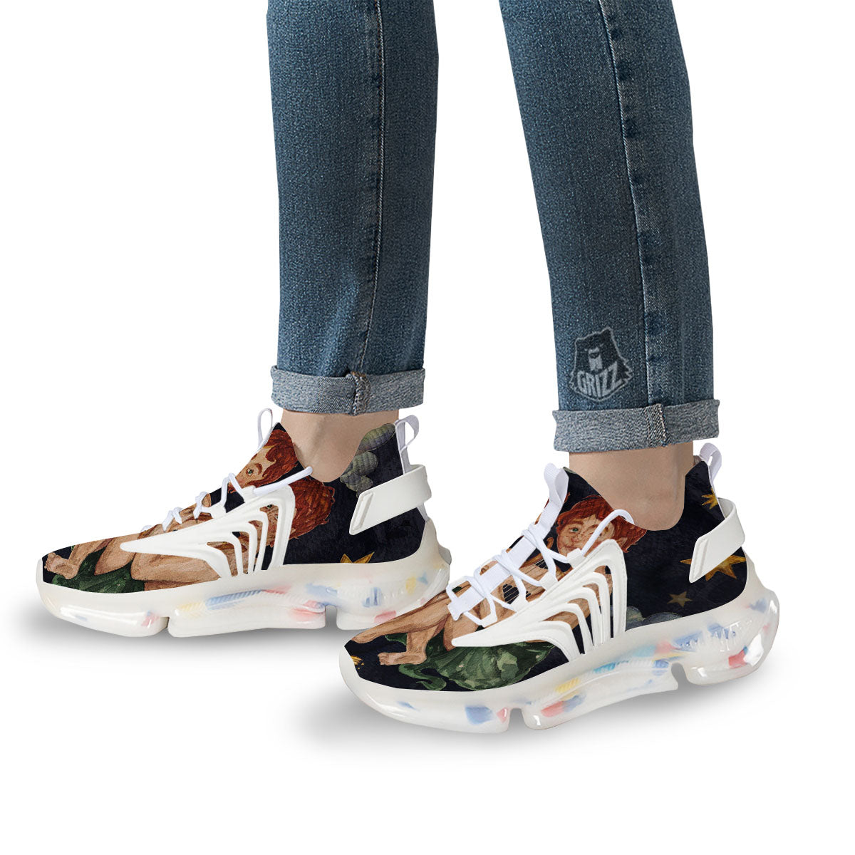 Zodiac Sign Watercolor Gemini Print White Gym Shoes-grizzshop