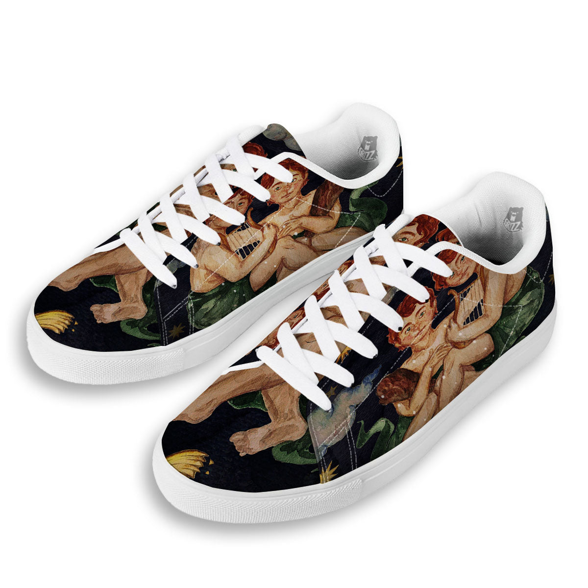 Zodiac Sign Watercolor Gemini Print White Low Top Sneakers-grizzshop