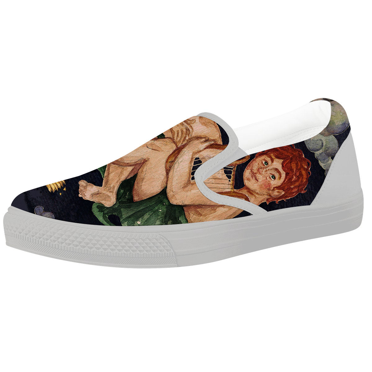 Zodiac Sign Watercolor Gemini Print White Slip On Shoes-grizzshop