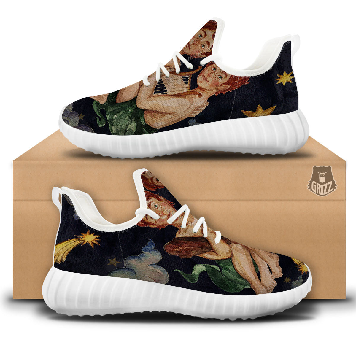 Zodiac Sign Watercolor Gemini Print White Walking Shoes-grizzshop