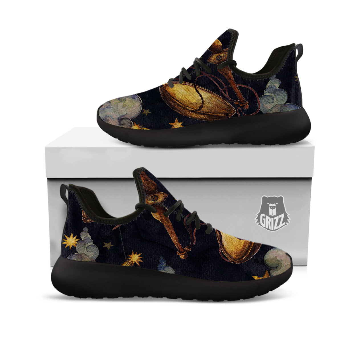 Zodiac Sign Watercolor Libra Print Black Athletic Shoes-grizzshop