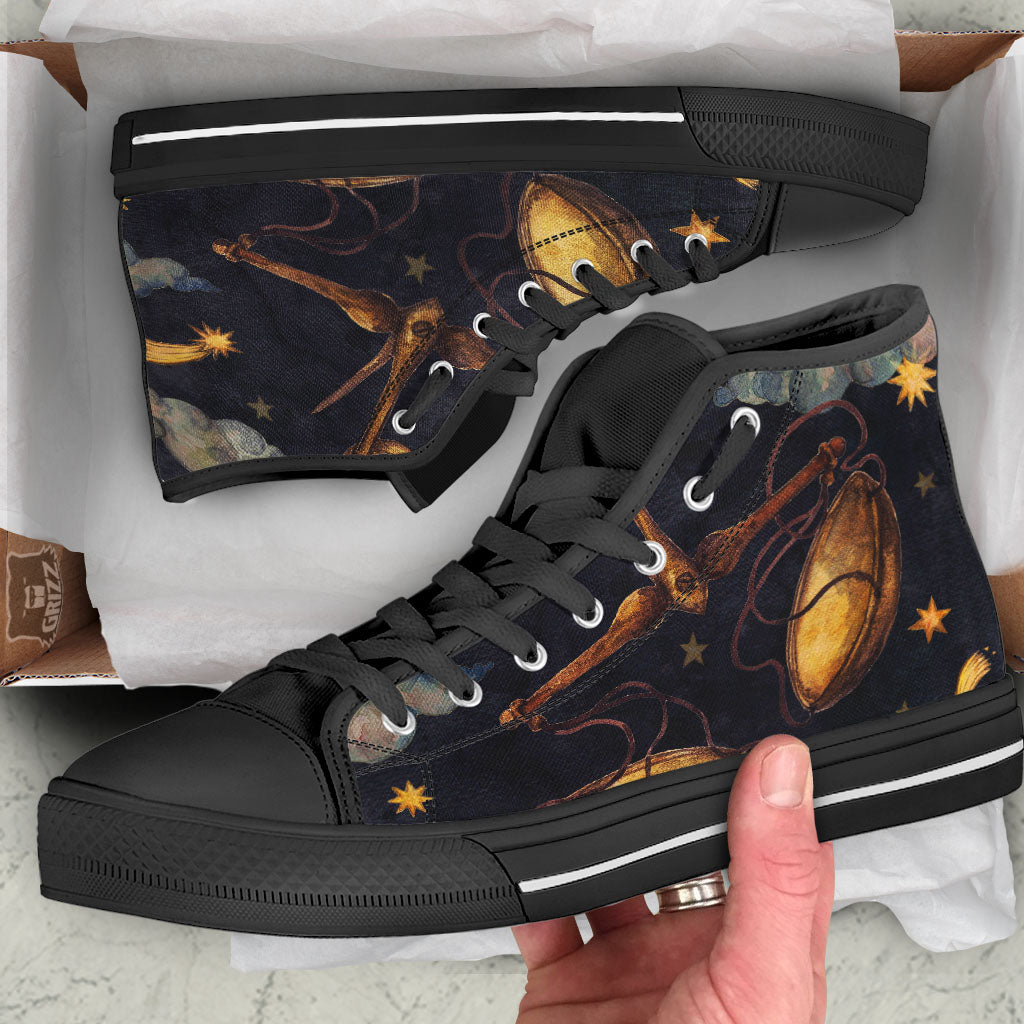 Zodiac Sign Watercolor Libra Print Black High Top Shoes-grizzshop