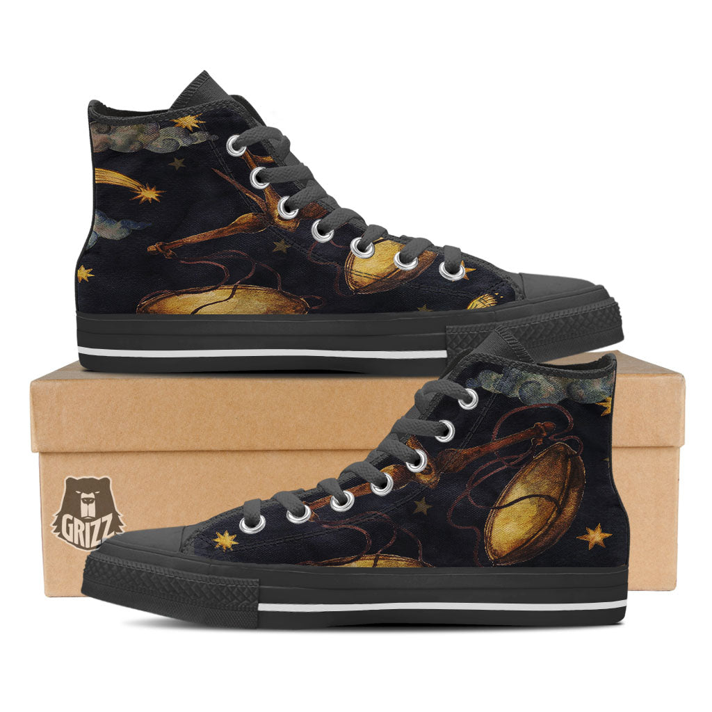Zodiac Sign Watercolor Libra Print Black High Top Shoes-grizzshop