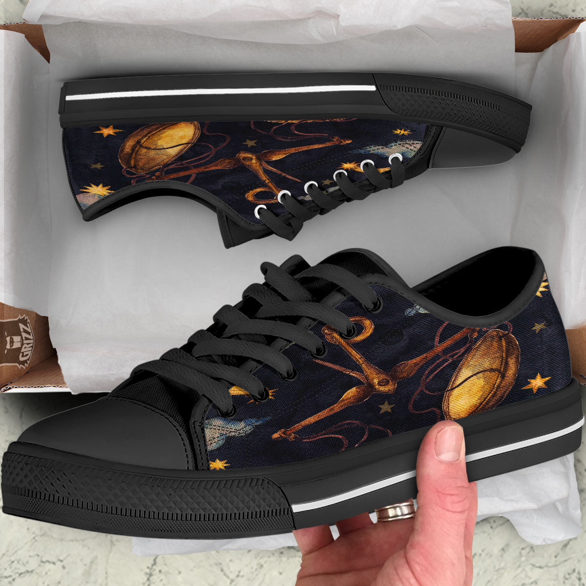 Zodiac Sign Watercolor Libra Print Black Low Top Shoes-grizzshop