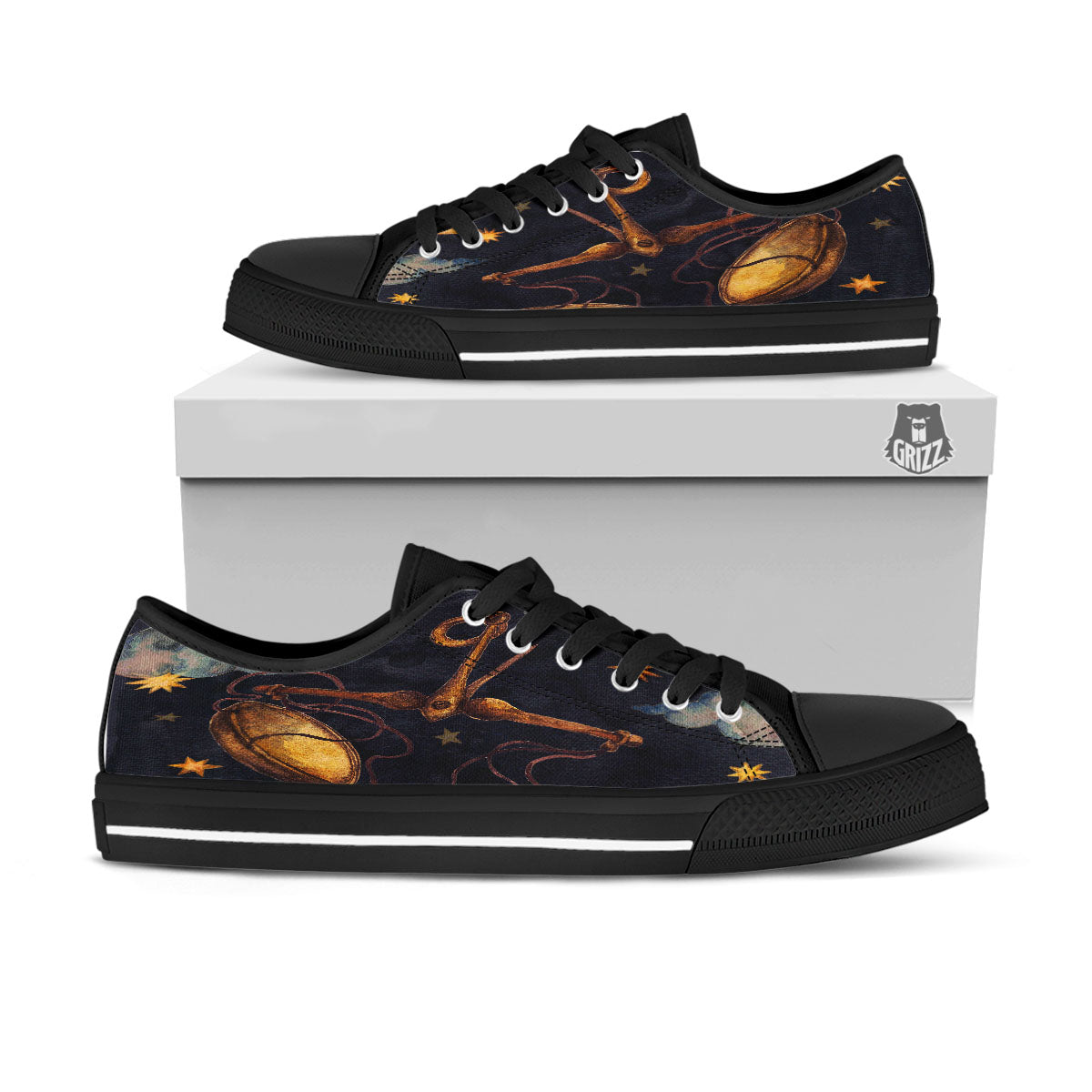 Zodiac Sign Watercolor Libra Print Black Low Top Shoes-grizzshop