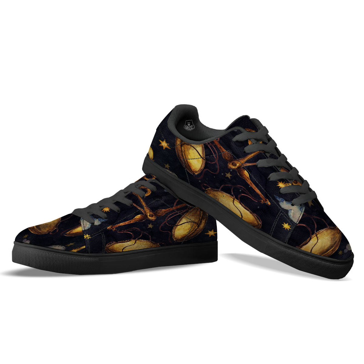 Zodiac Sign Watercolor Libra Print Black Low Top Sneakers-grizzshop