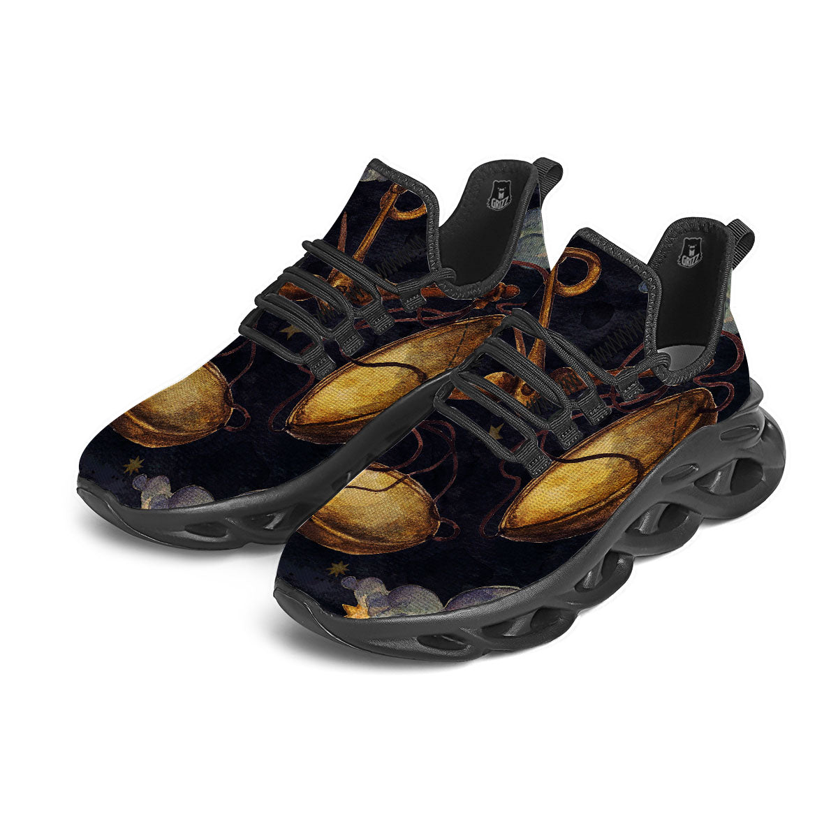 Zodiac Sign Watercolor Libra Print Black Running Shoes-grizzshop