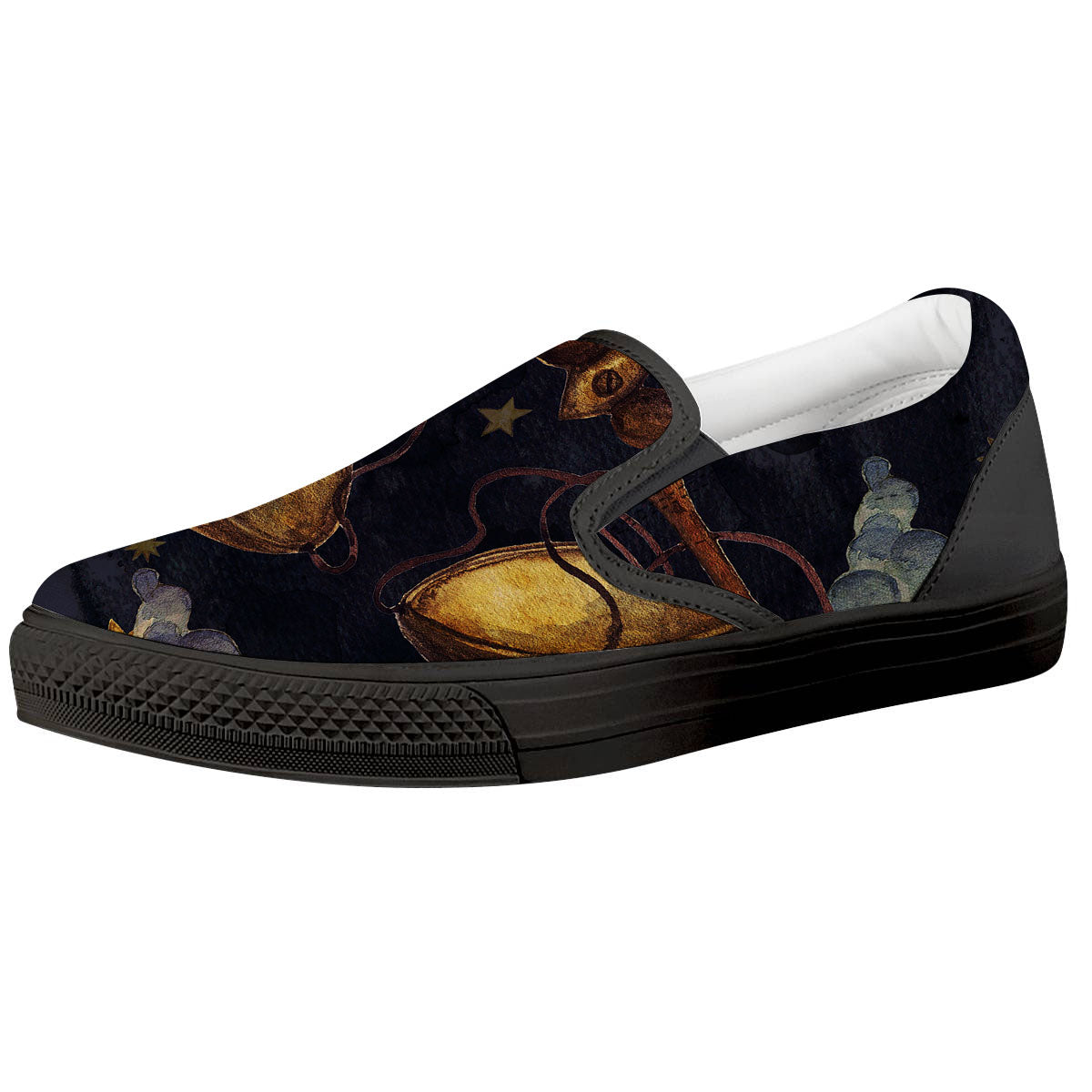 Zodiac Sign Watercolor Libra Print Black Slip On Shoes-grizzshop