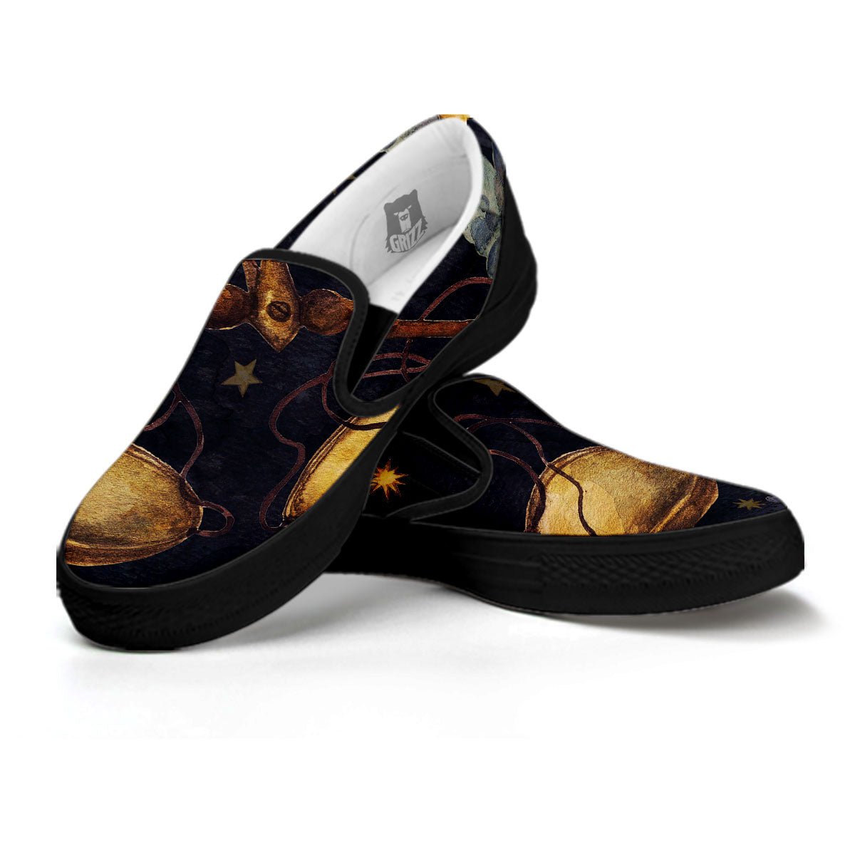 Zodiac Sign Watercolor Libra Print Black Slip On Shoes-grizzshop