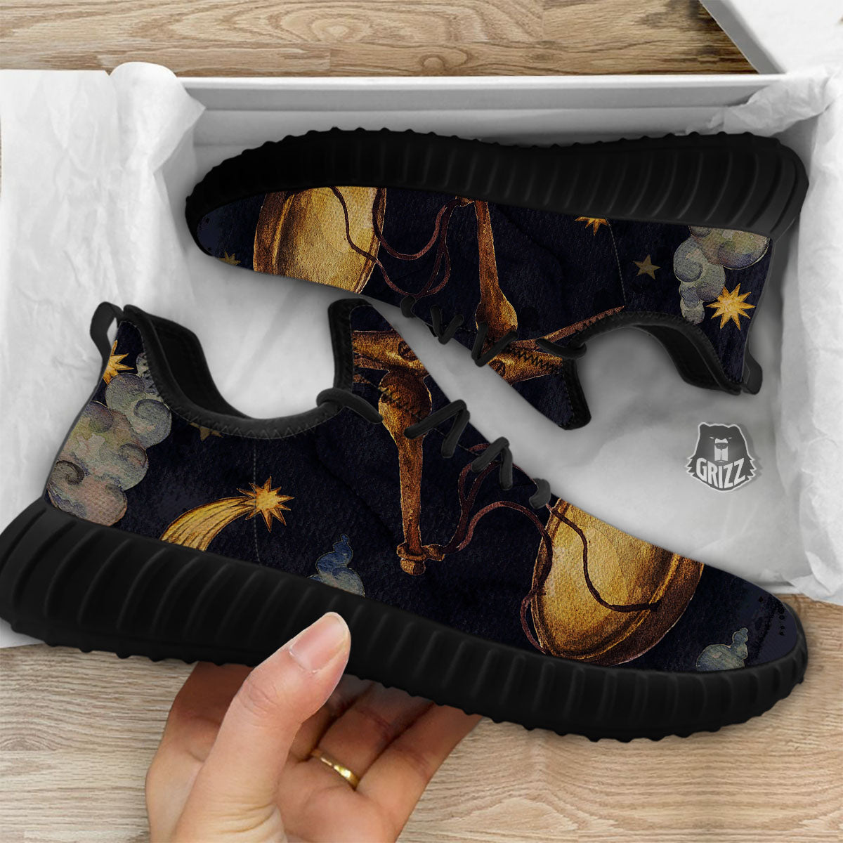 Zodiac Sign Watercolor Libra Print Black Walking Shoes-grizzshop