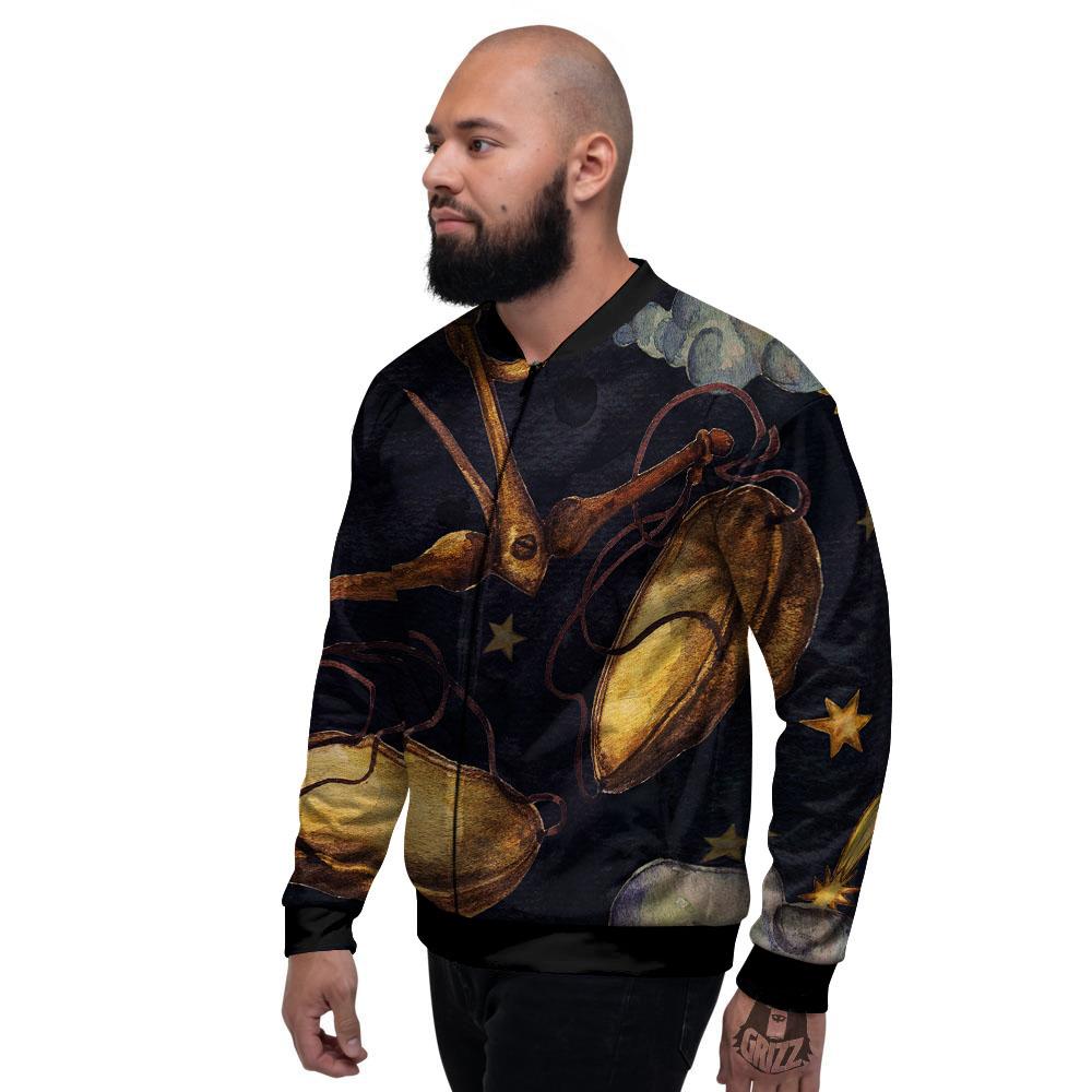 Zodiac Sign Watercolor Libra Print Men's Bomber Jacket-grizzshop