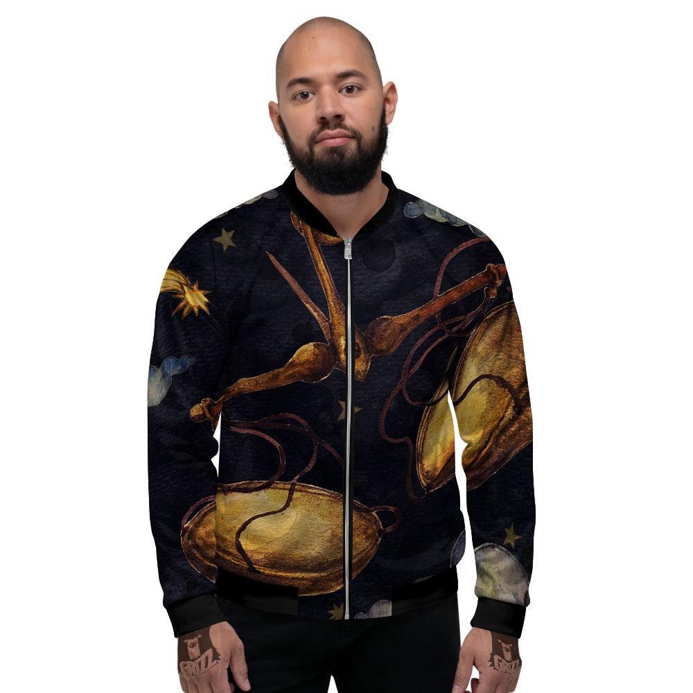 Zodiac Sign Watercolor Libra Print Men's Bomber Jacket-grizzshop