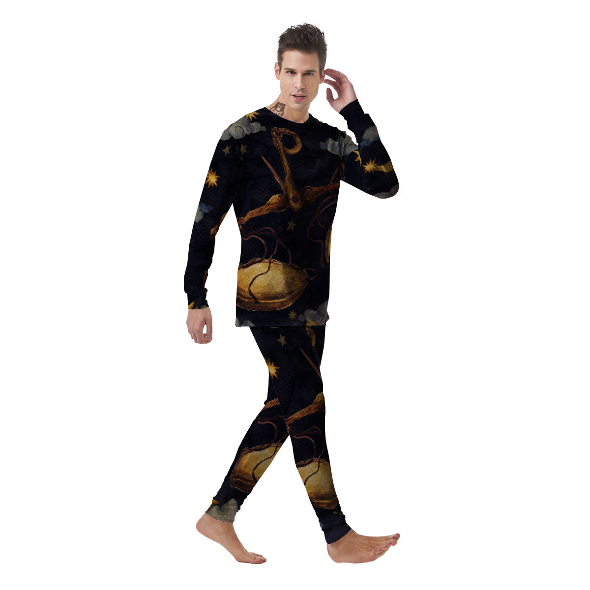 Zodiac Sign Watercolor Libra Print Men's Pajamas-grizzshop