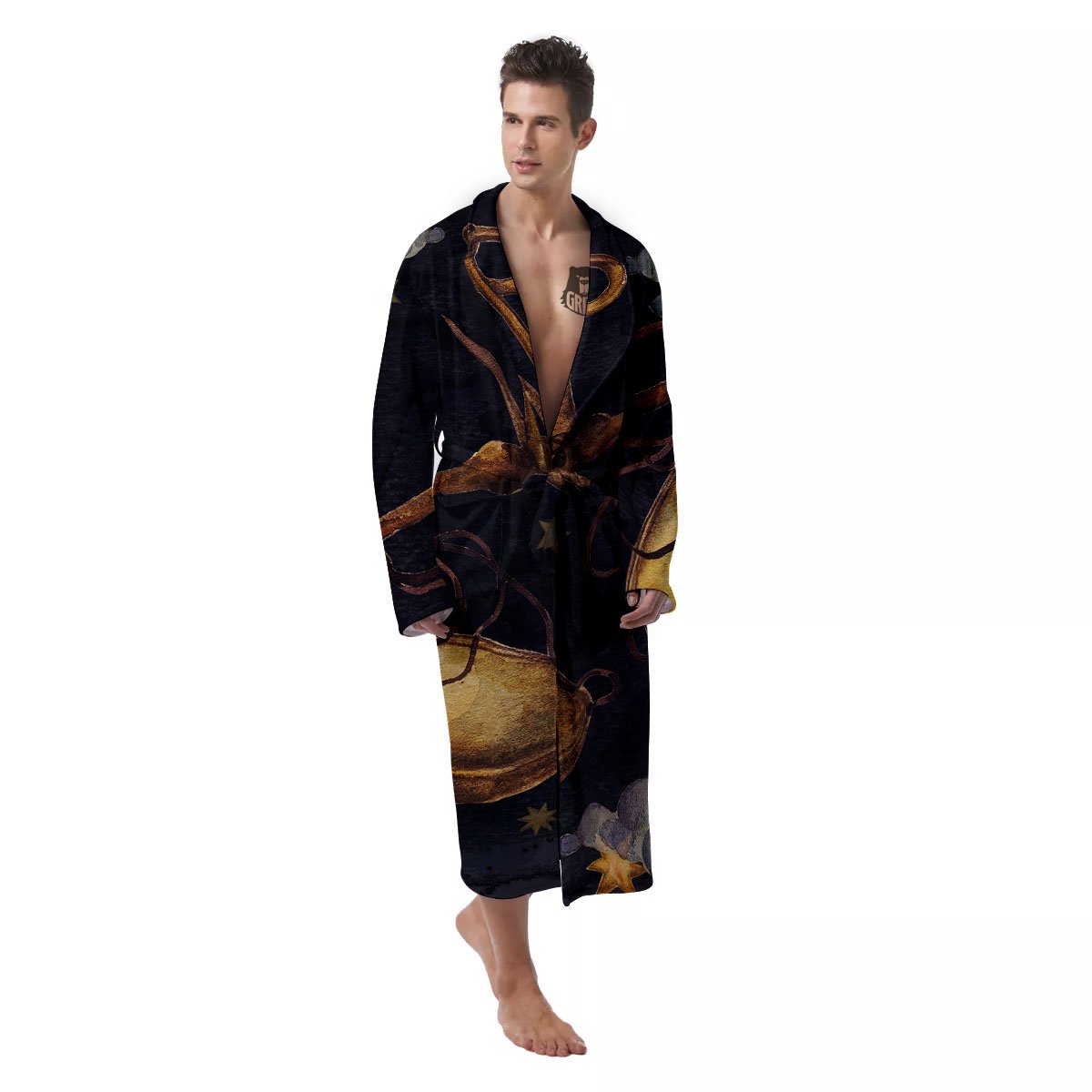 Zodiac Sign Watercolor Libra Print Men's Robe-grizzshop