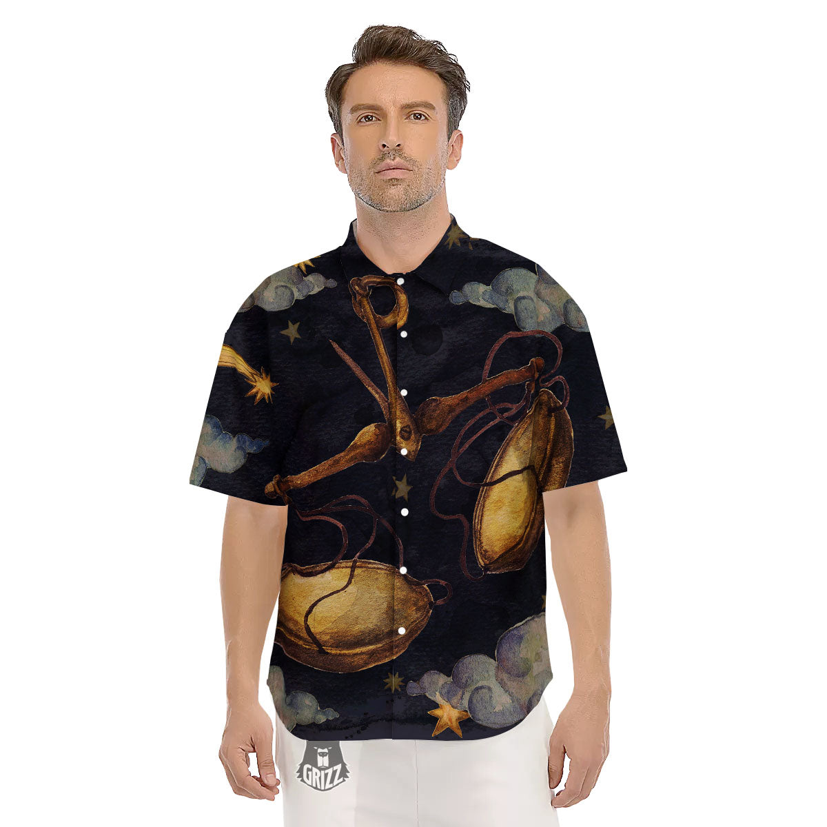 Zodiac Sign Watercolor Libra Print Men's Short Sleeve Shirts-grizzshop
