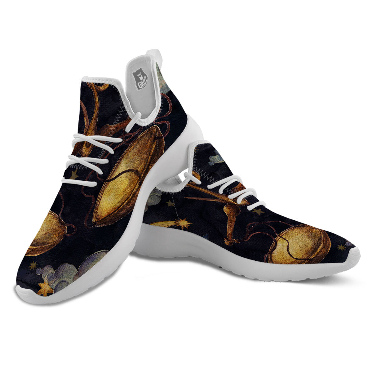Zodiac Sign Watercolor Libra Print White Athletic Shoes-grizzshop