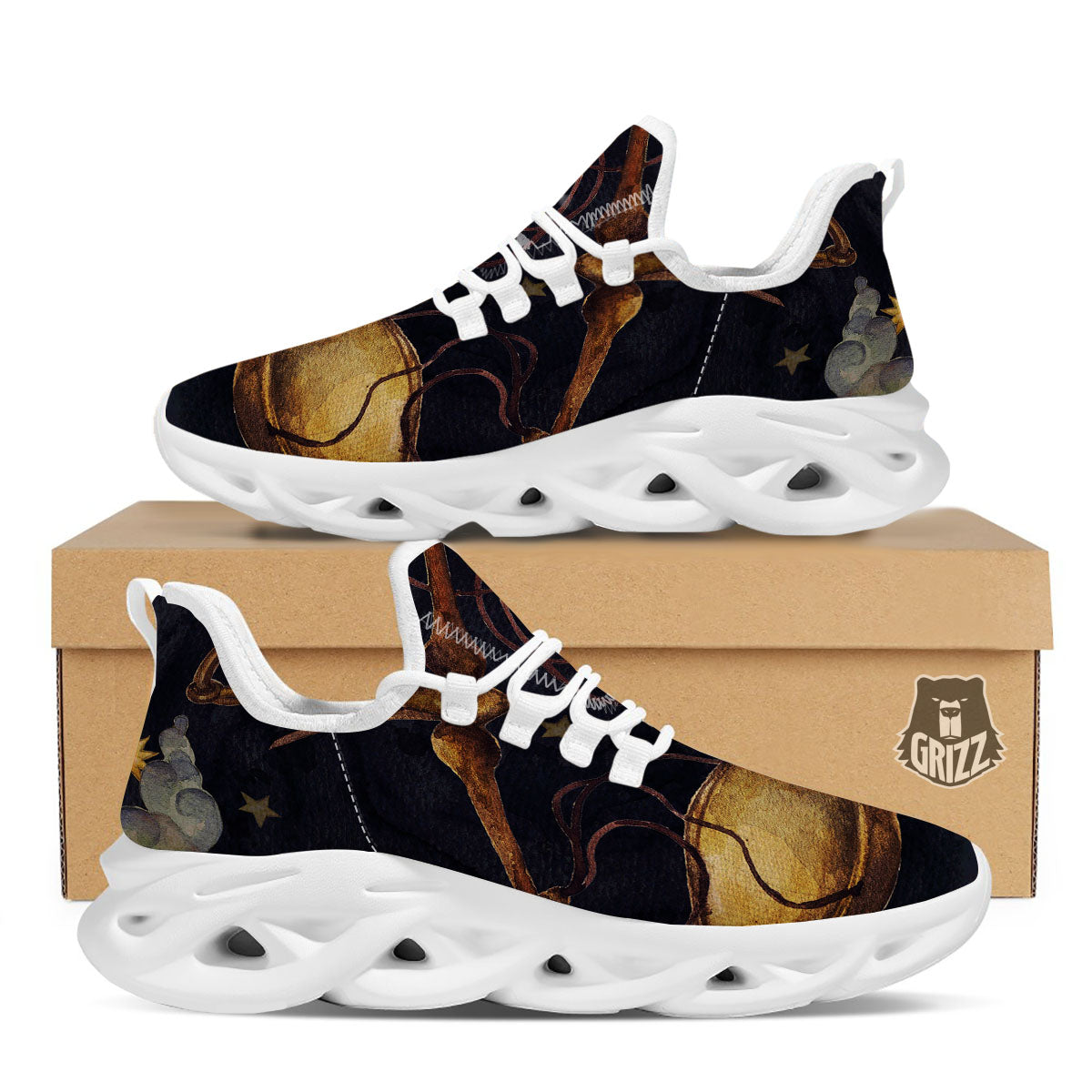 Zodiac Sign Watercolor Libra Print White Running Shoes-grizzshop