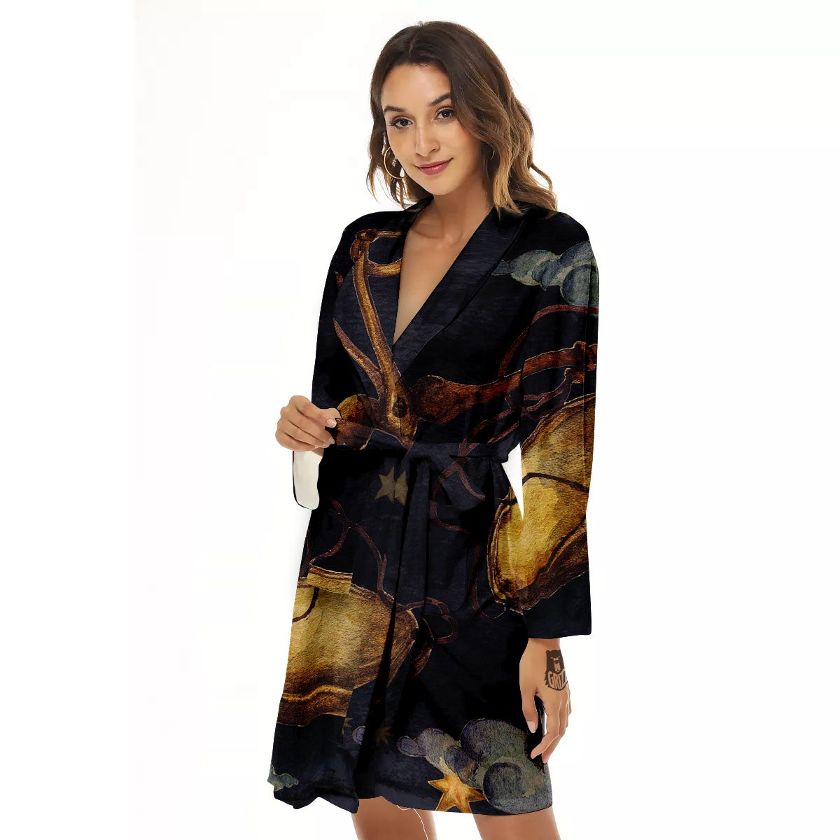 Zodiac Sign Watercolor Libra Print Women's Robe-grizzshop