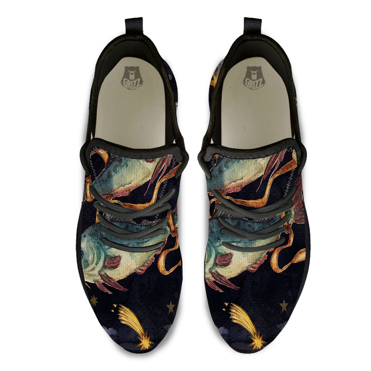 Zodiac Sign Watercolor Pisces Print Black Athletic Shoes-grizzshop