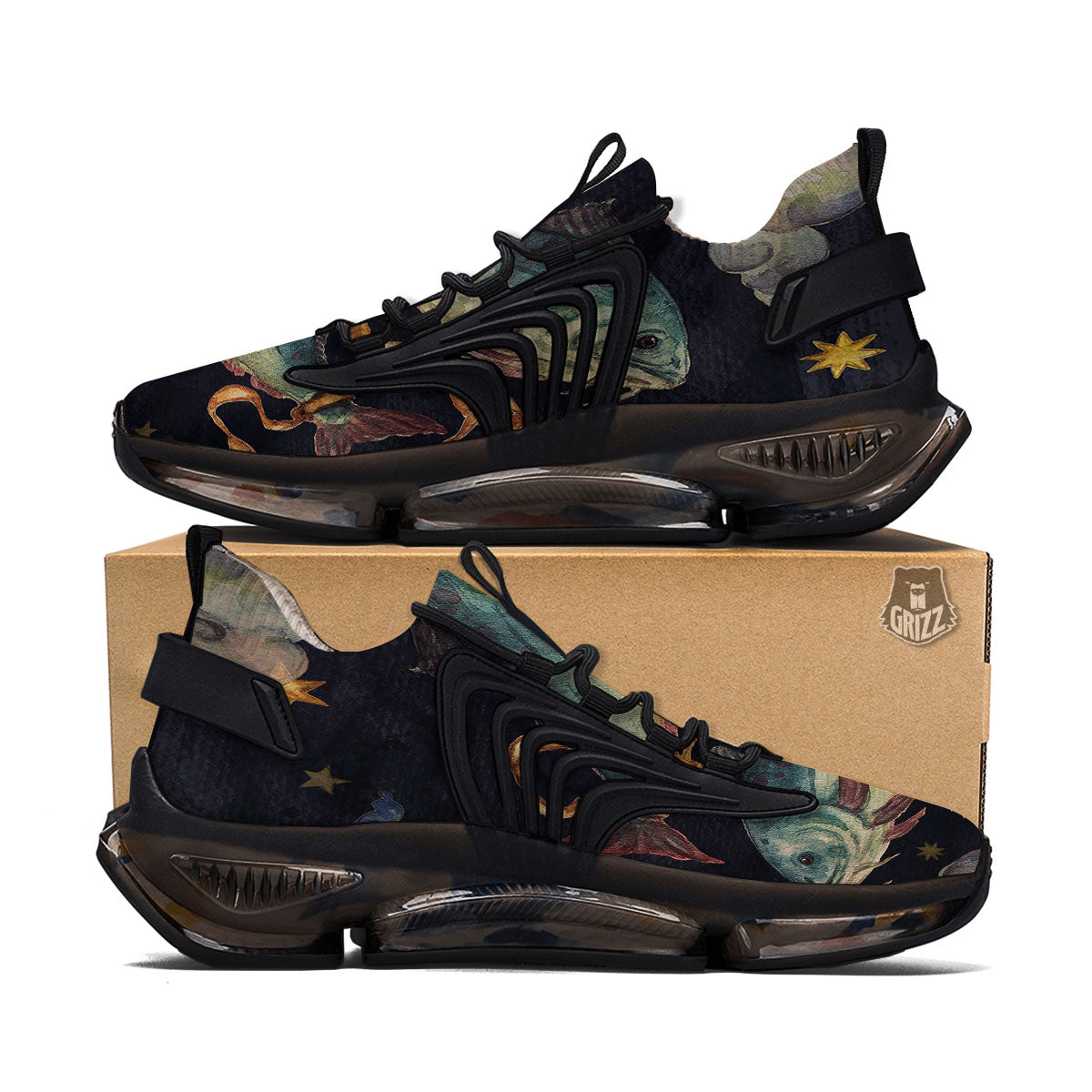 Zodiac Sign Watercolor Pisces Print Black Gym Shoes-grizzshop
