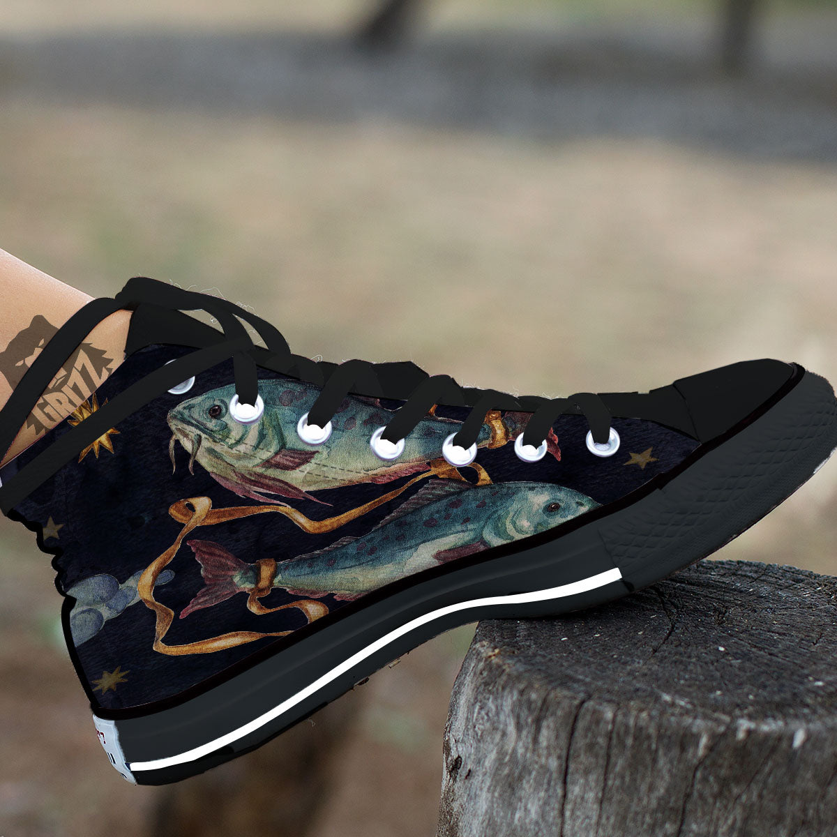 Zodiac Sign Watercolor Pisces Print Black High Top Shoes-grizzshop