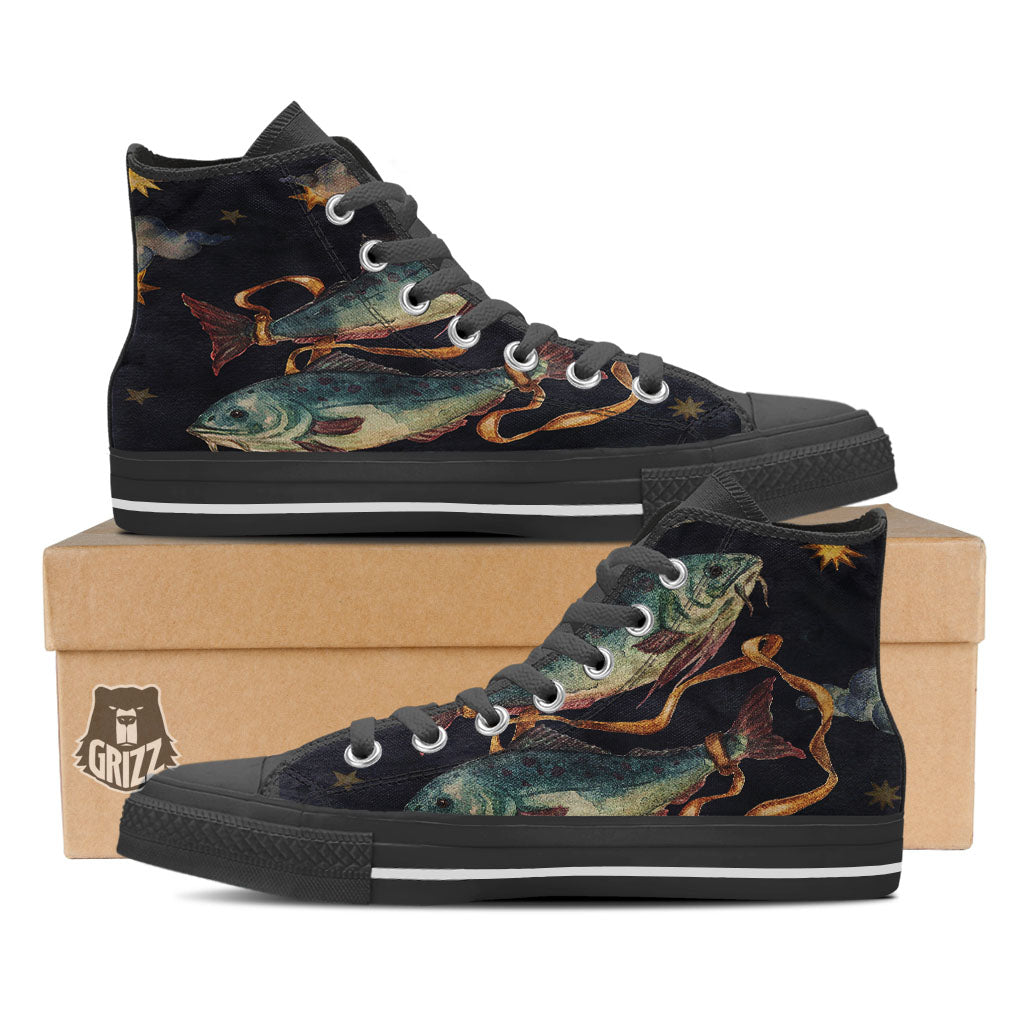 Zodiac Sign Watercolor Pisces Print Black High Top Shoes-grizzshop