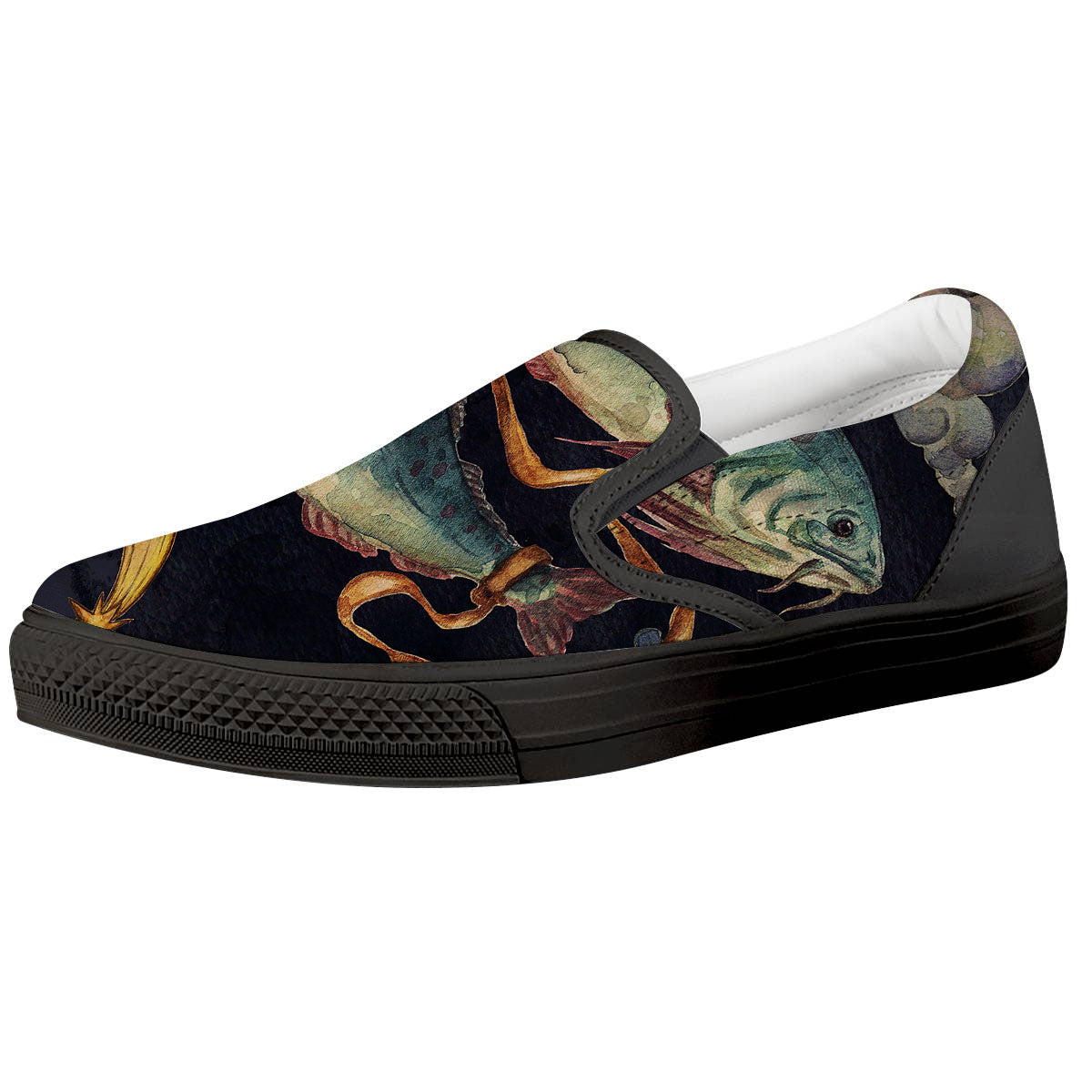 Zodiac Sign Watercolor Pisces Print Black Slip On Shoes-grizzshop