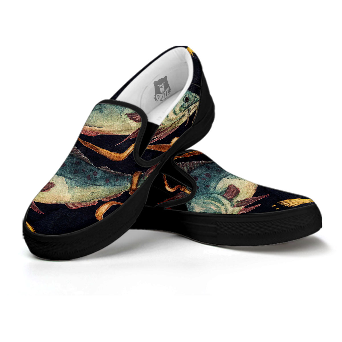 Zodiac Sign Watercolor Pisces Print Black Slip On Shoes-grizzshop