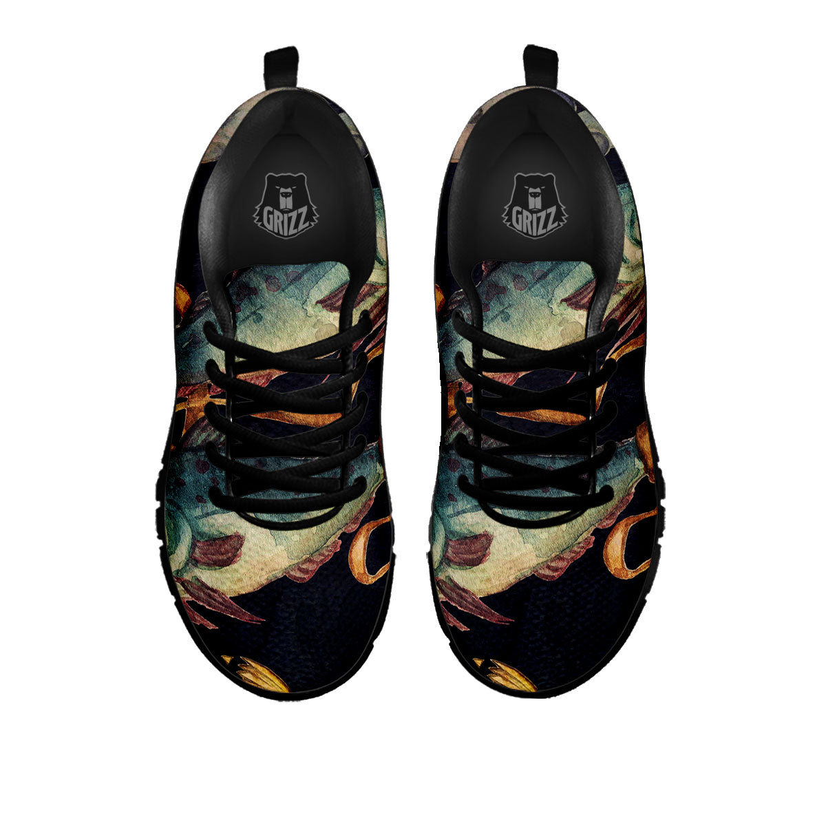Zodiac Sign Watercolor Pisces Print Black Sneaker-grizzshop
