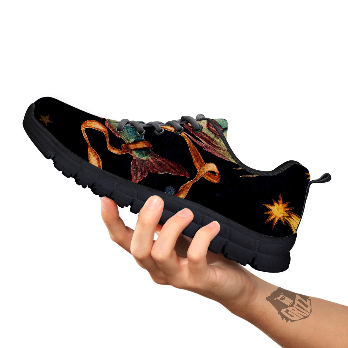 Zodiac Sign Watercolor Pisces Print Black Sneaker-grizzshop