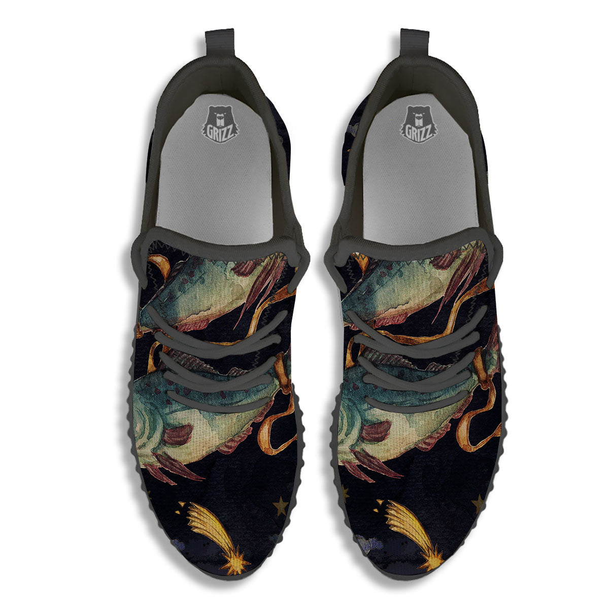 Zodiac Sign Watercolor Pisces Print Black Walking Shoes-grizzshop